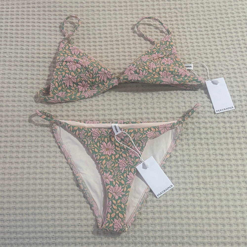Pink & Green Floral Triangle Bikini